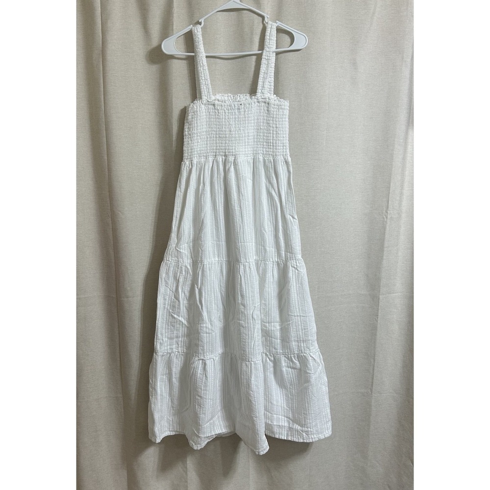 MY JEWELLERY White Cotton Smocked Midi Dress Summer Boho Chic Cottagecore Sz M - Picture 7 of 11